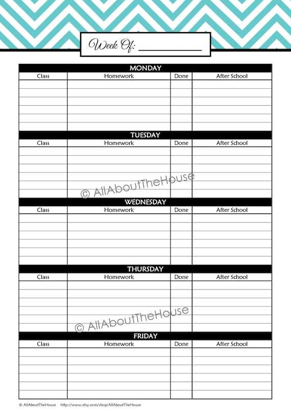 weekly student calendar template