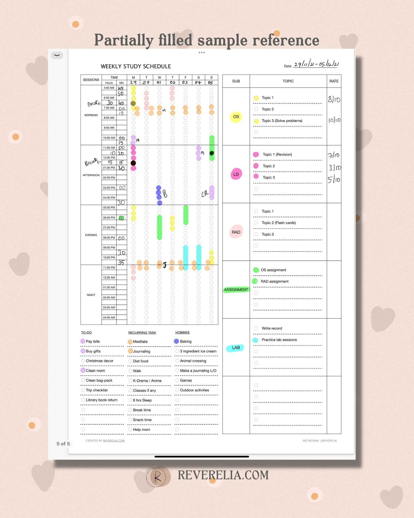 weekly study calendar template