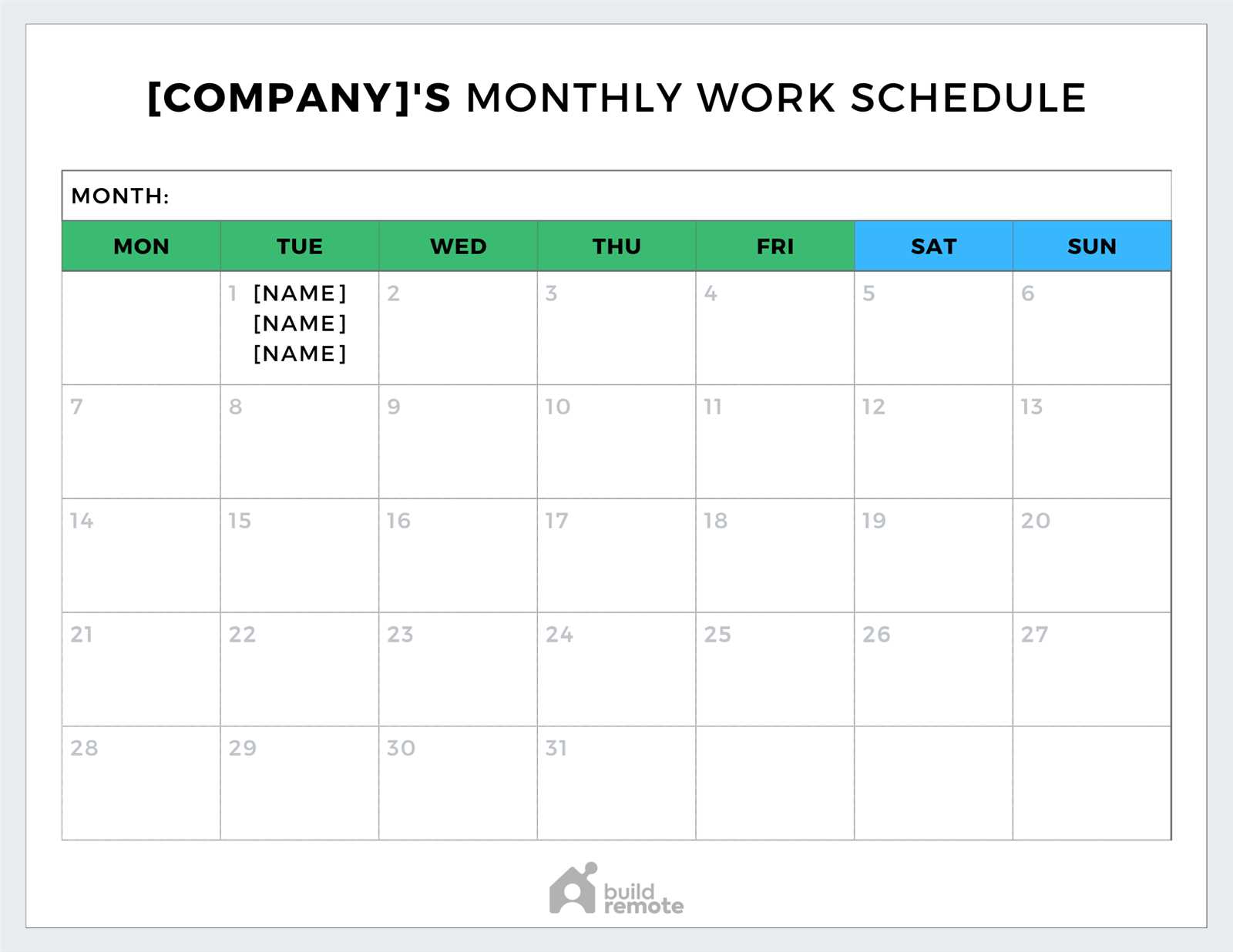weekly work calendar template