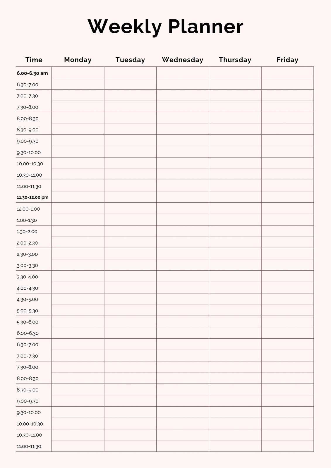 weekly work calendar template