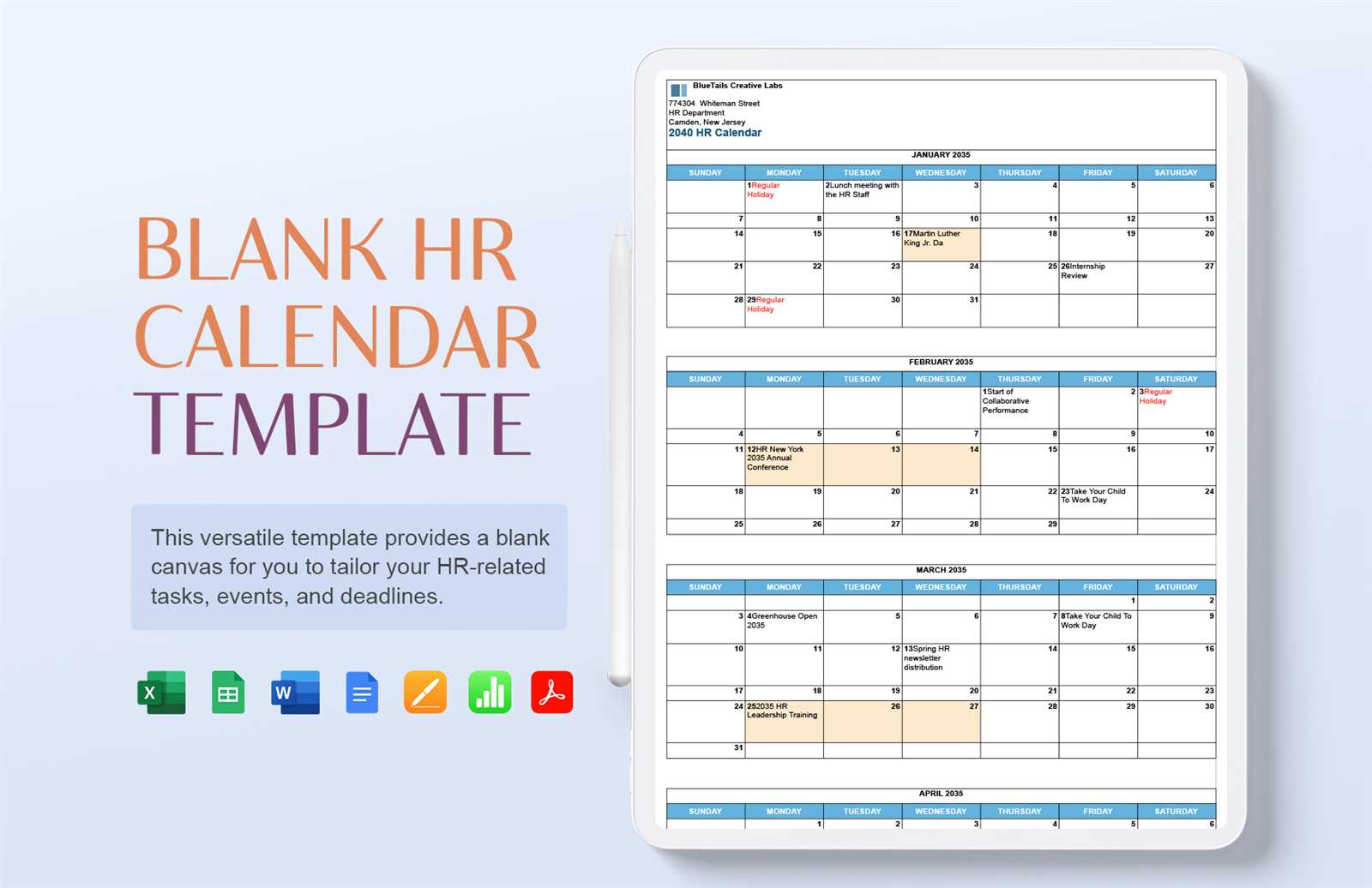 hr calendar template