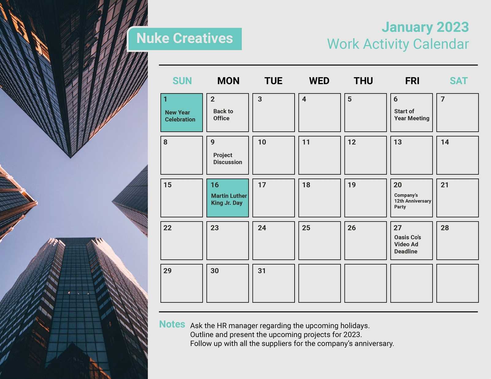 free calendar template with holidays