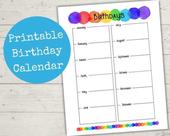 one page birthday calendar template