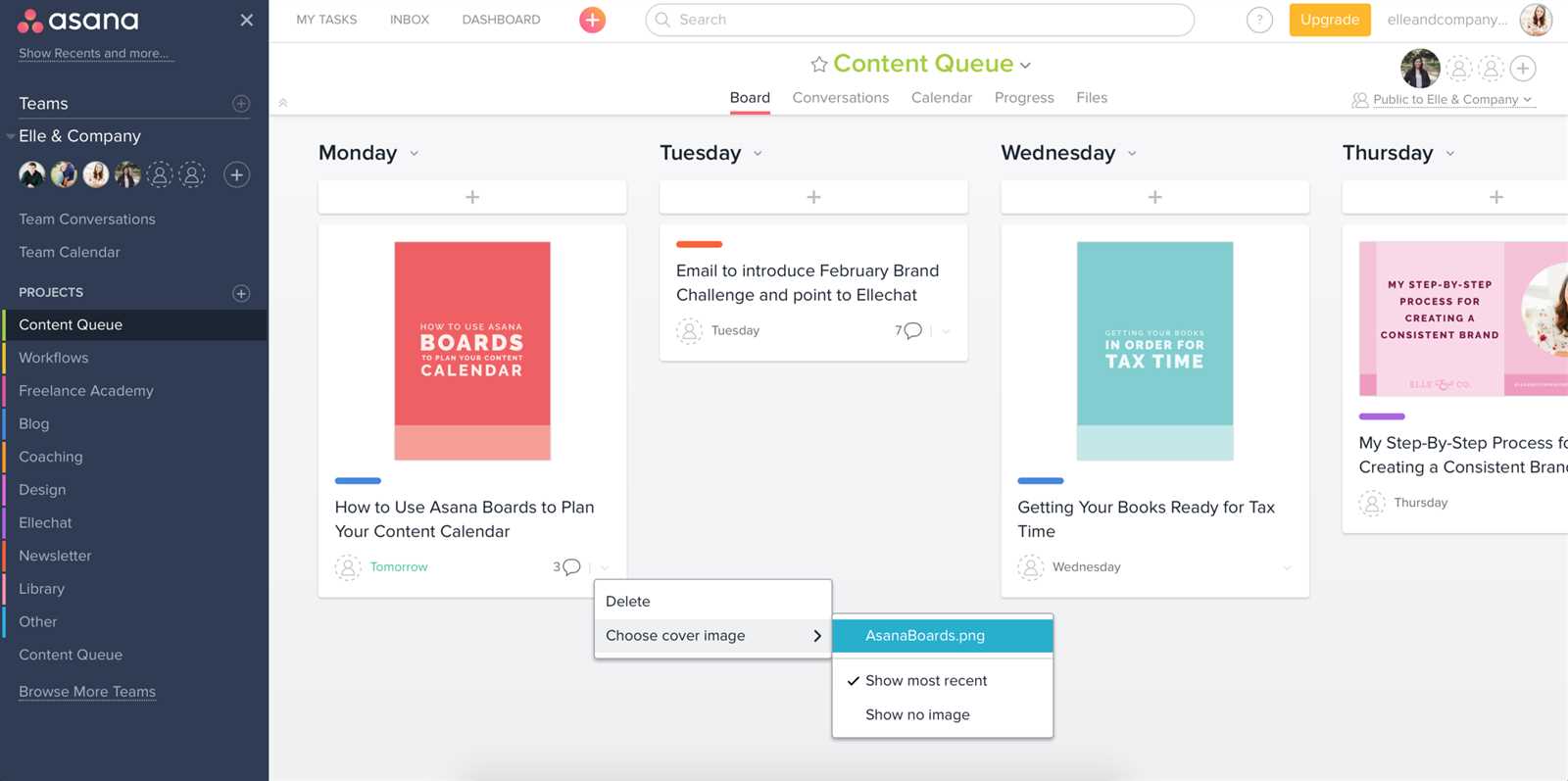 asana content calendar template