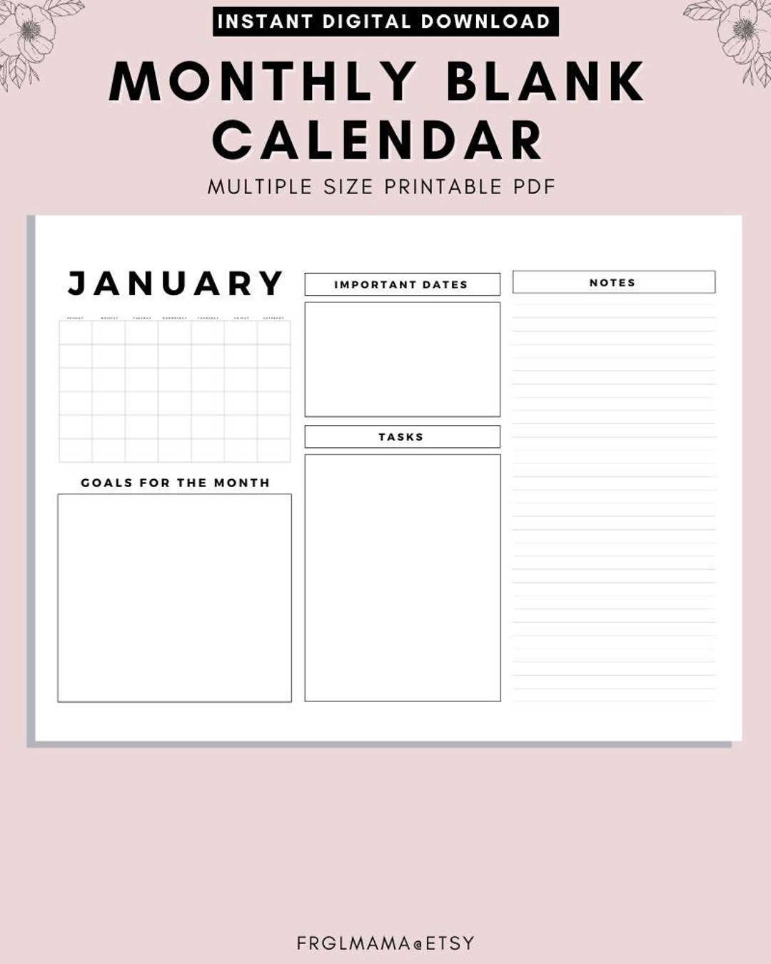 free monthly task calendar template