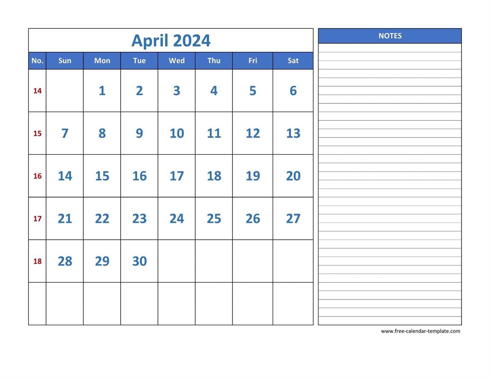 printable april calendar template