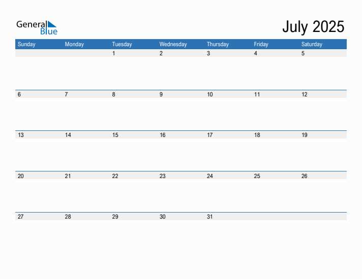 july 2025 calendar templates