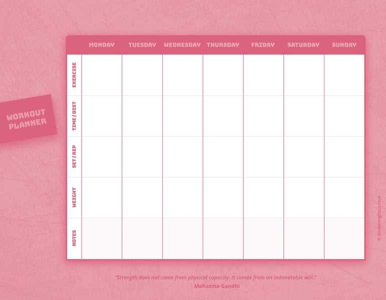 workout calendar template free