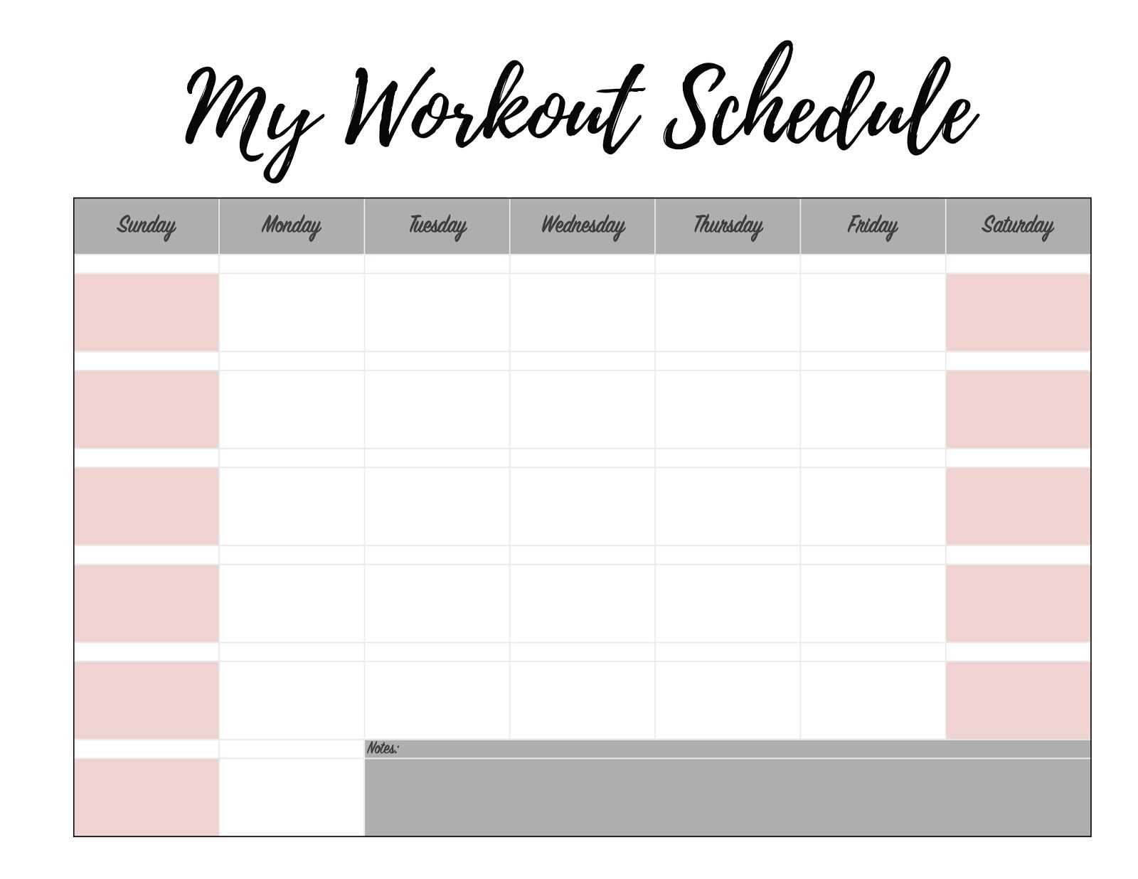 workout schedule calendar template