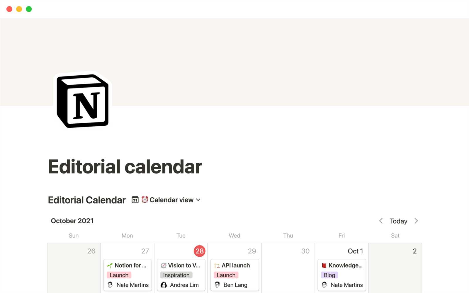 writing calendar template