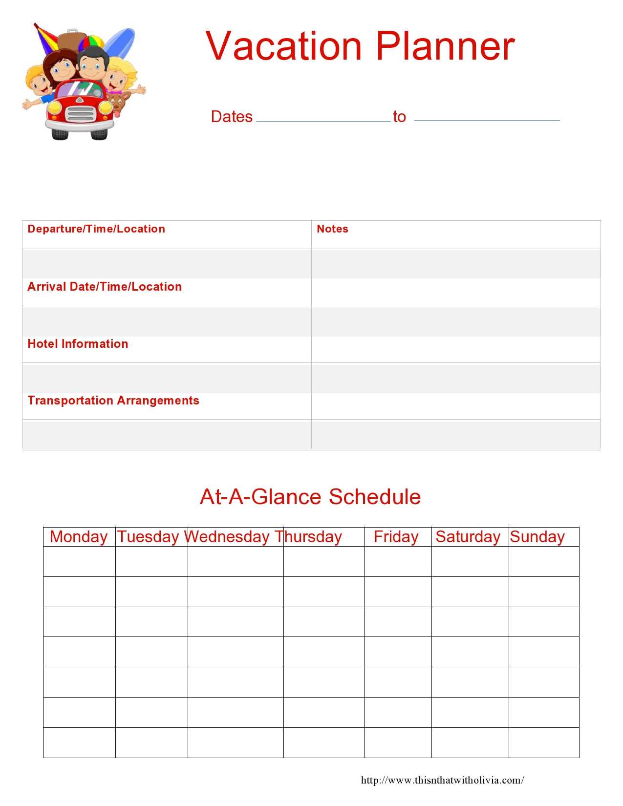 travel planning calendar template