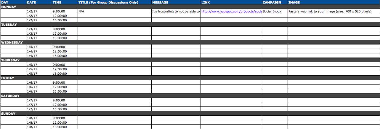 hubspot social media content calendar template