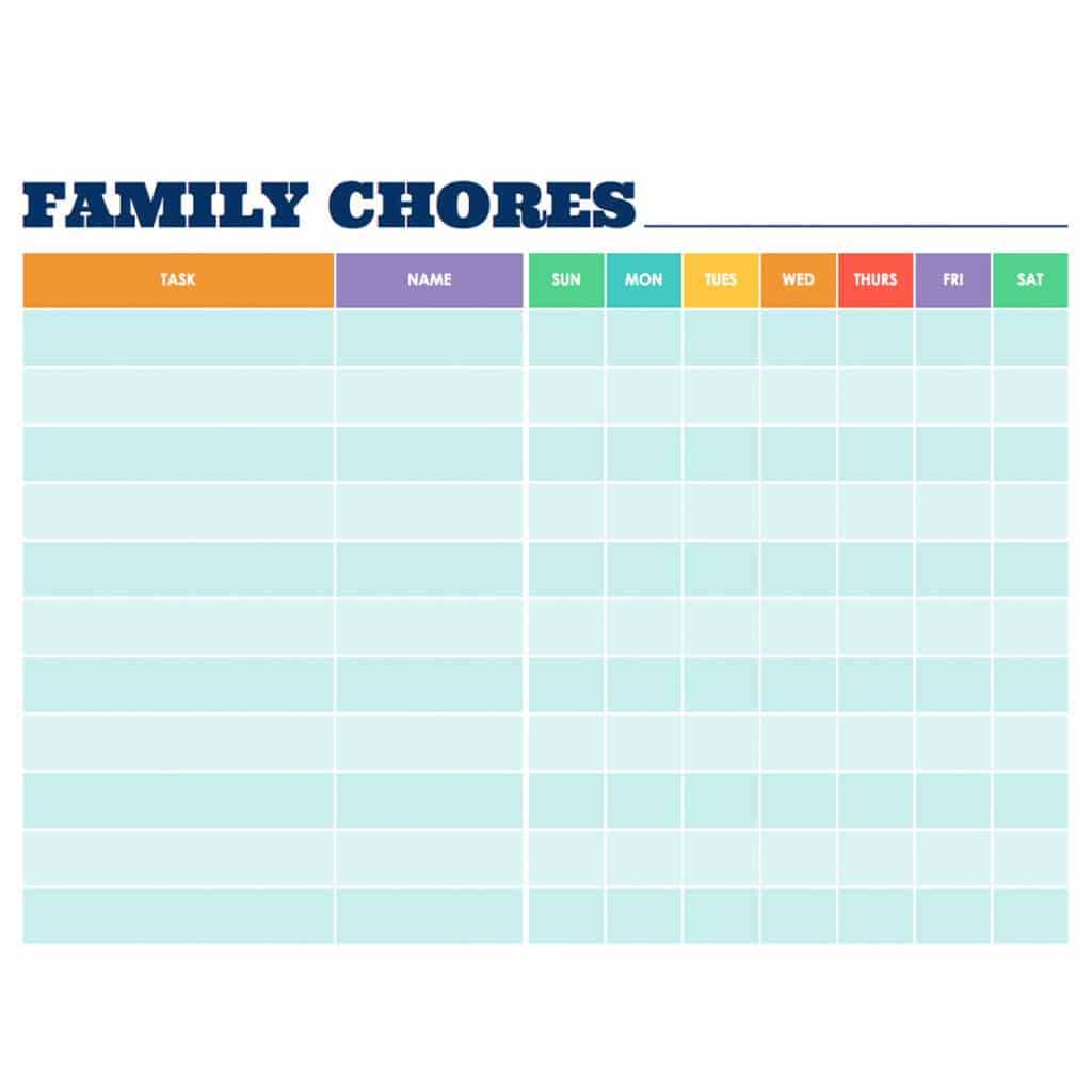 chore calendar template monthly