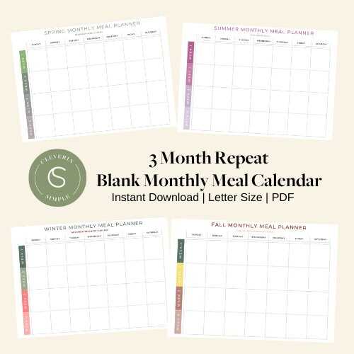 blank menu calendar template