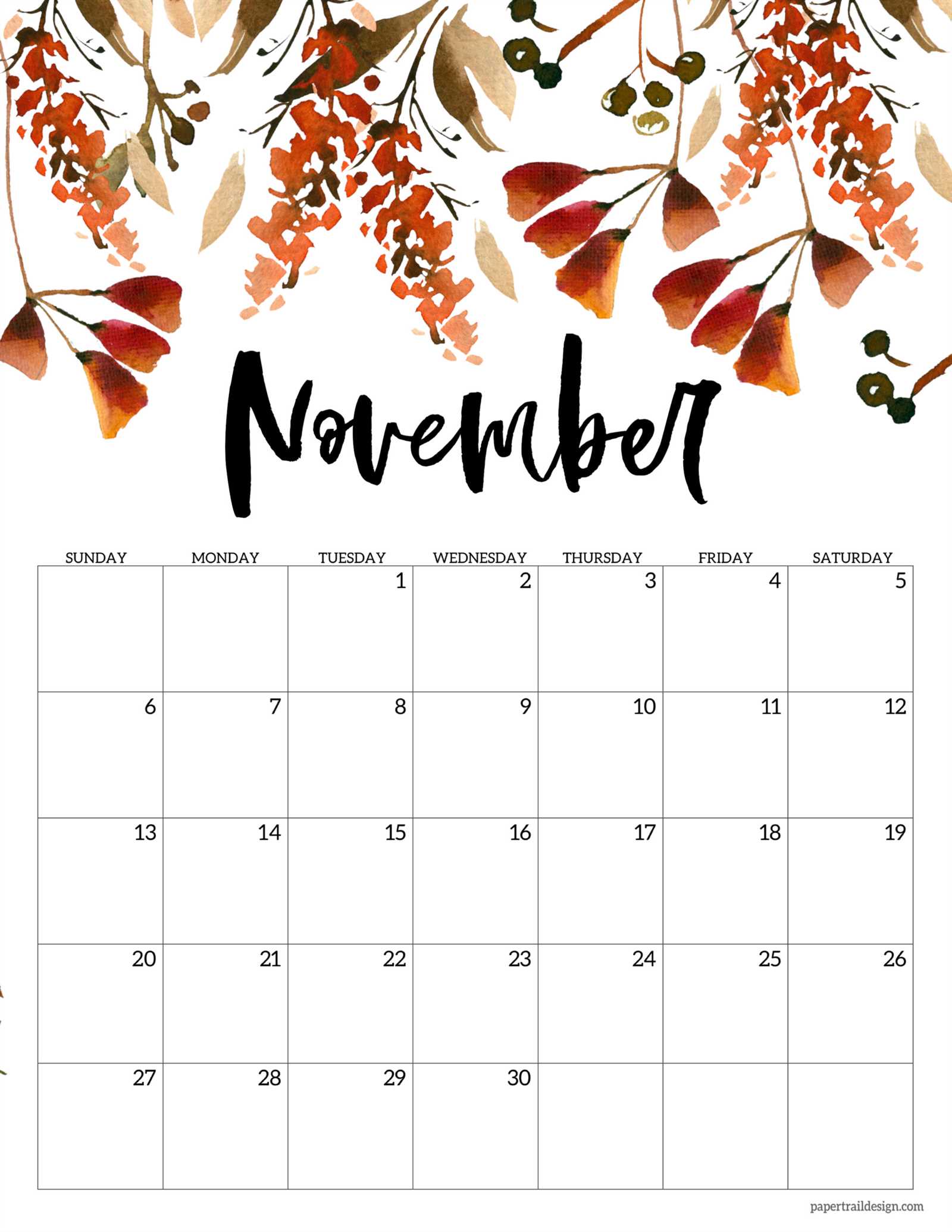 cute november calendar template