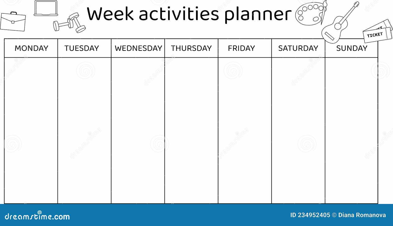 weekly activity calendar template