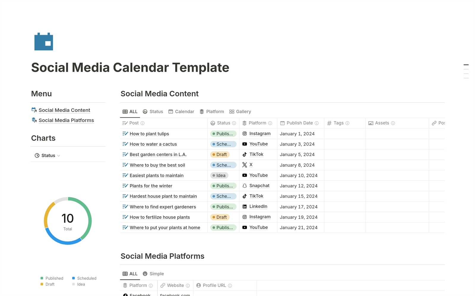 social media calendar notion template