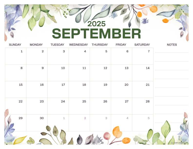 free calendar template sept 2025