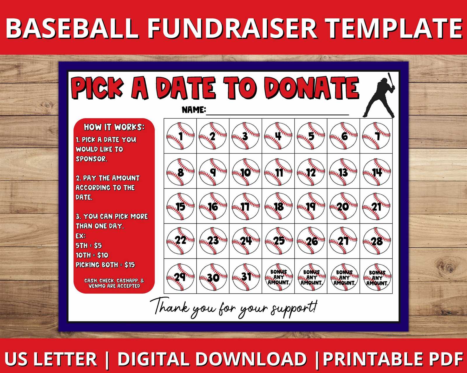 baseball fundraiser calendar template