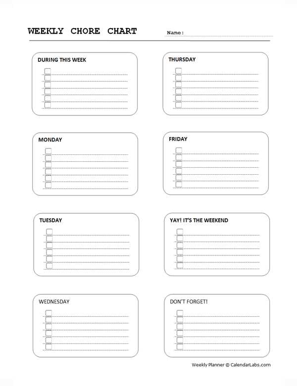 calendar chore chart template