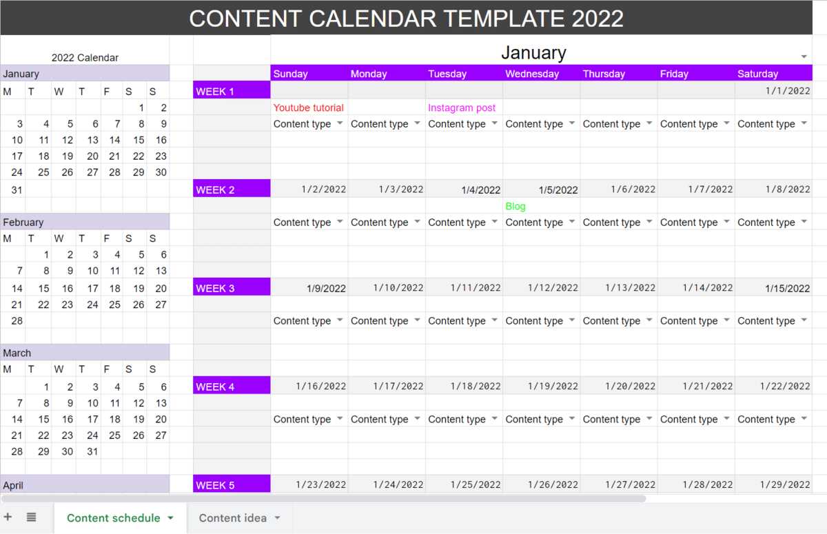 content calendar sheets template