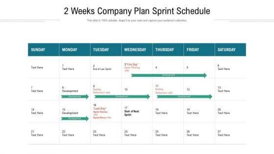 2 week sprint calendar template