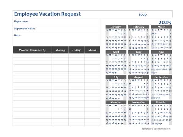 employee vacation calendar template 2025