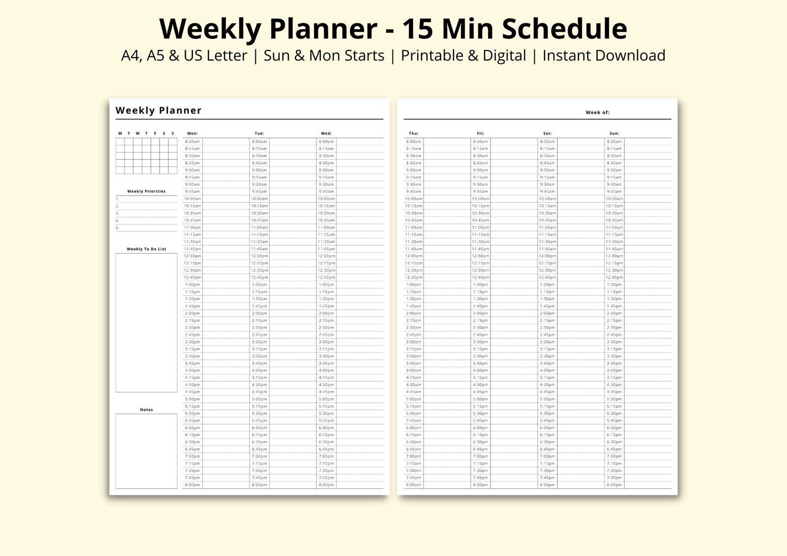 daily calendar 15 minute increments template