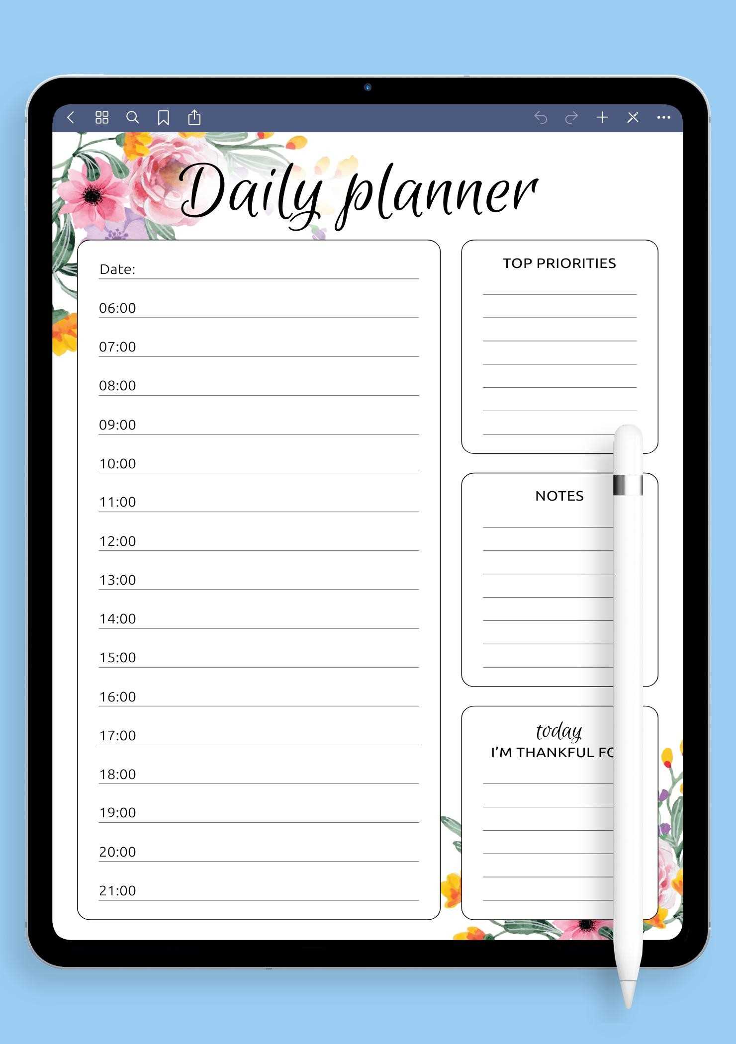 hourly daily calendar template