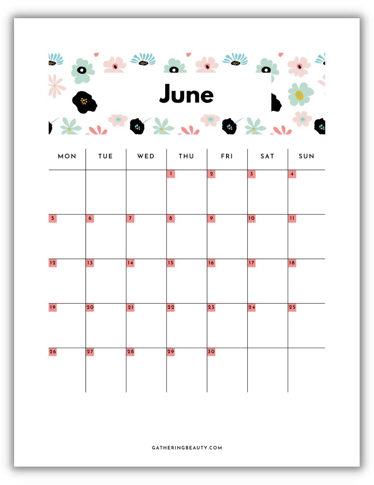 8x10 calendar template