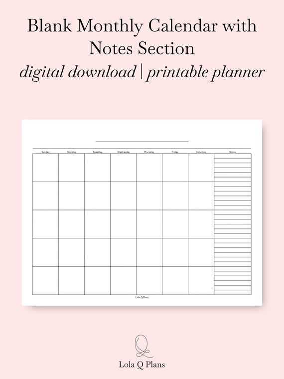 blank calendar template with notes