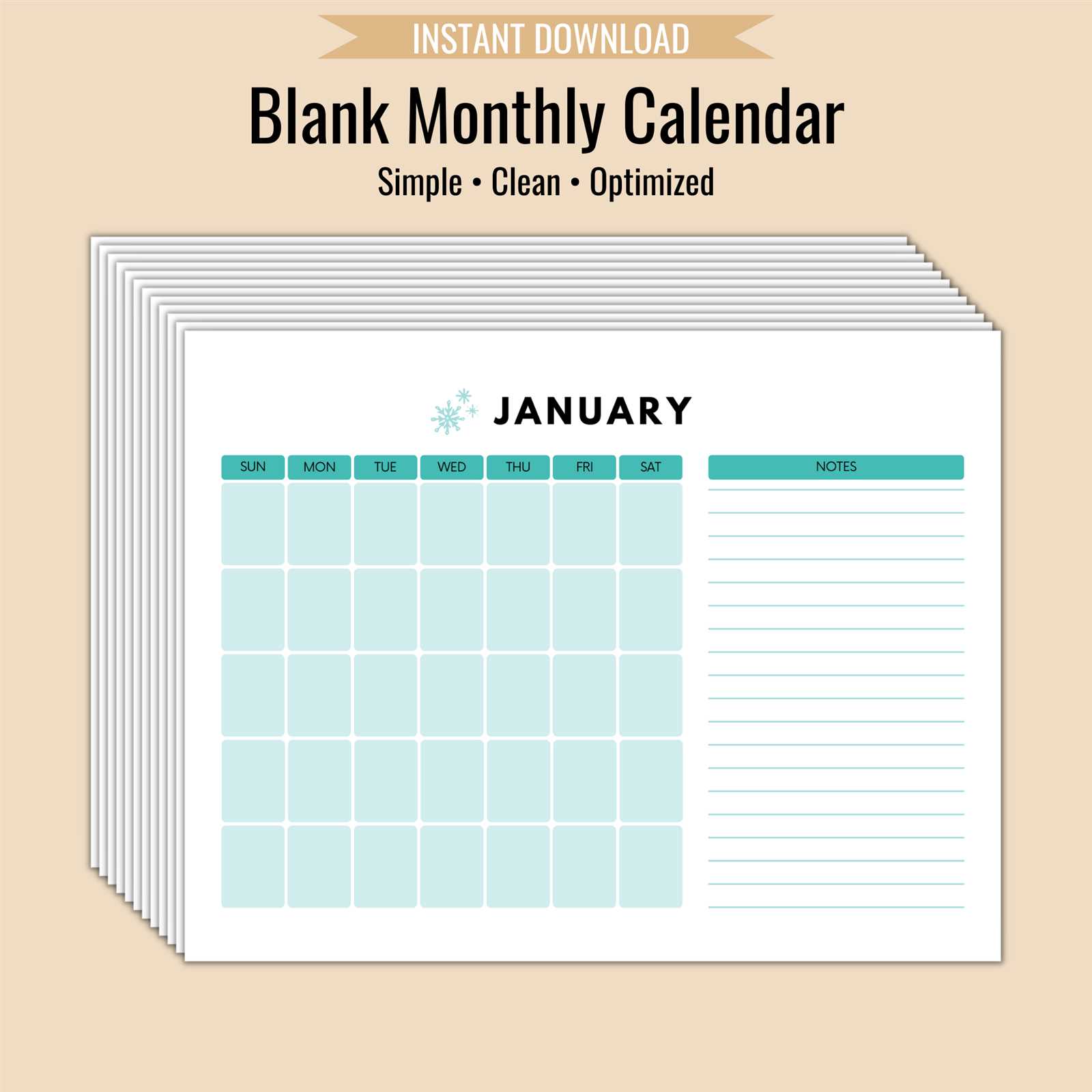 blank monthly calendar template printable