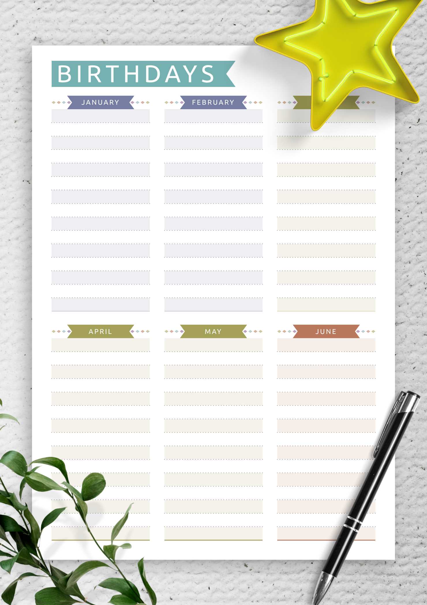 birthday calendar printable template