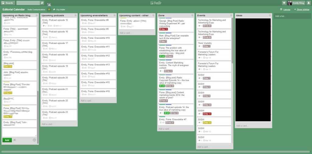 content calendar template trello