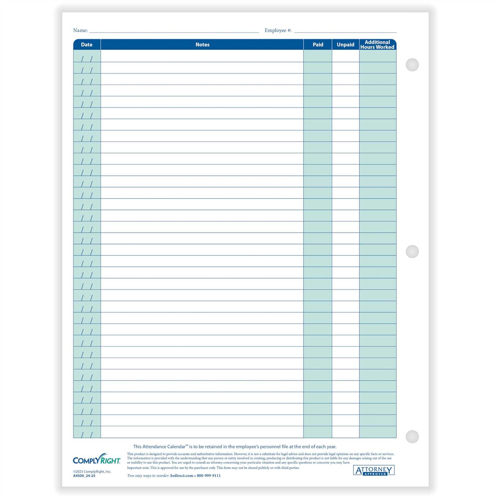 2025 attendance calendar template