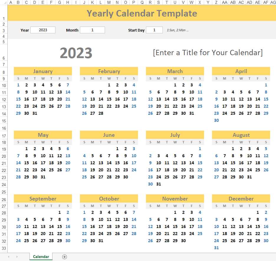 year at a glance calendar template