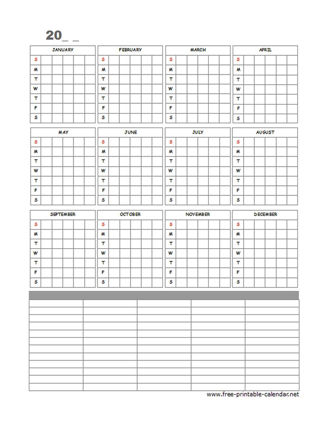 year calendar template