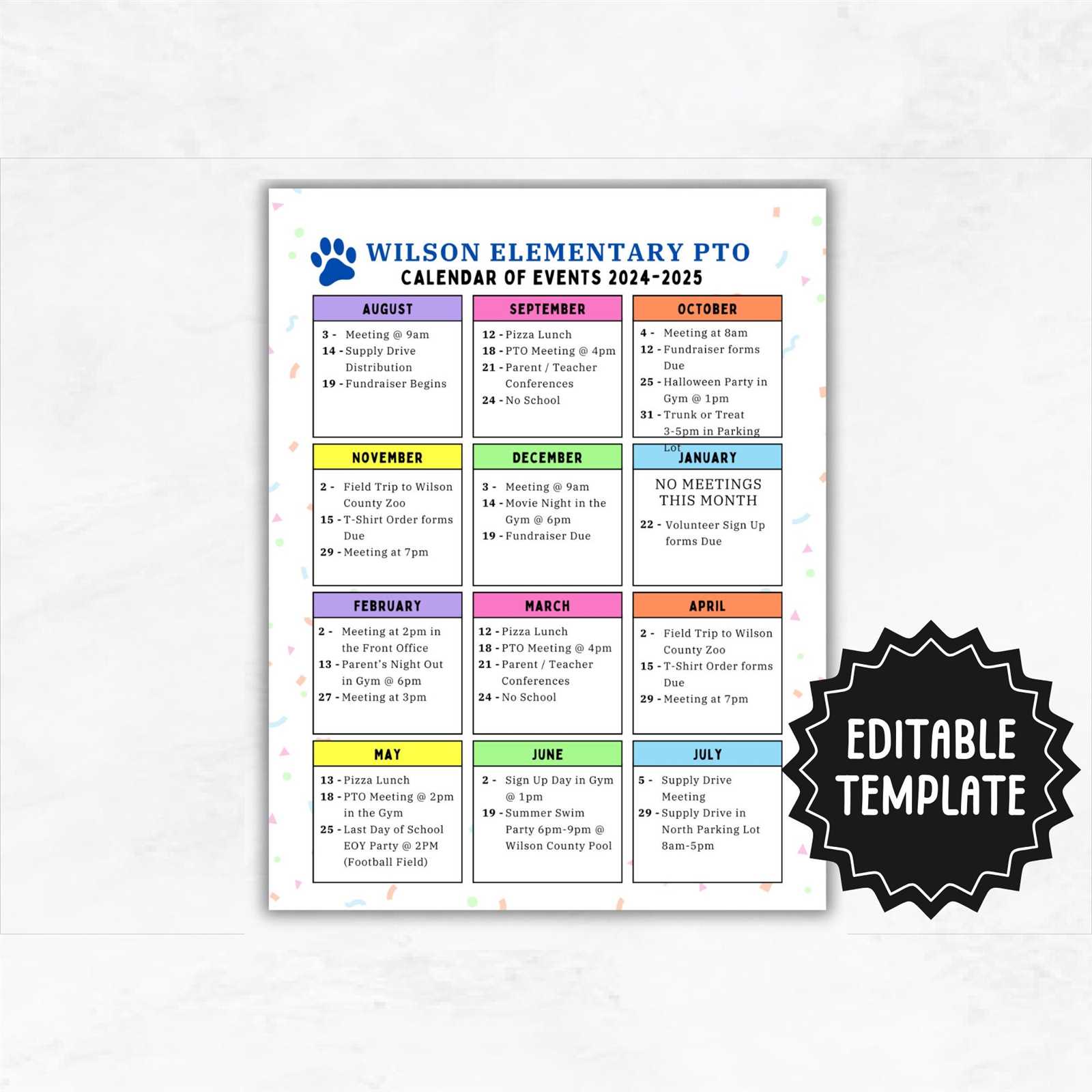 year event calendar template