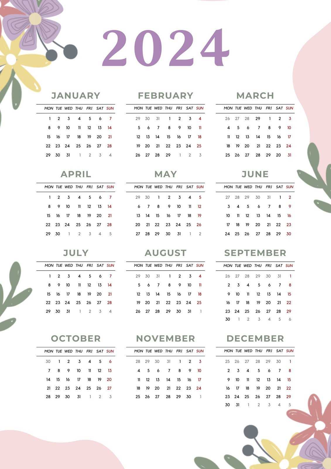 year event calendar template