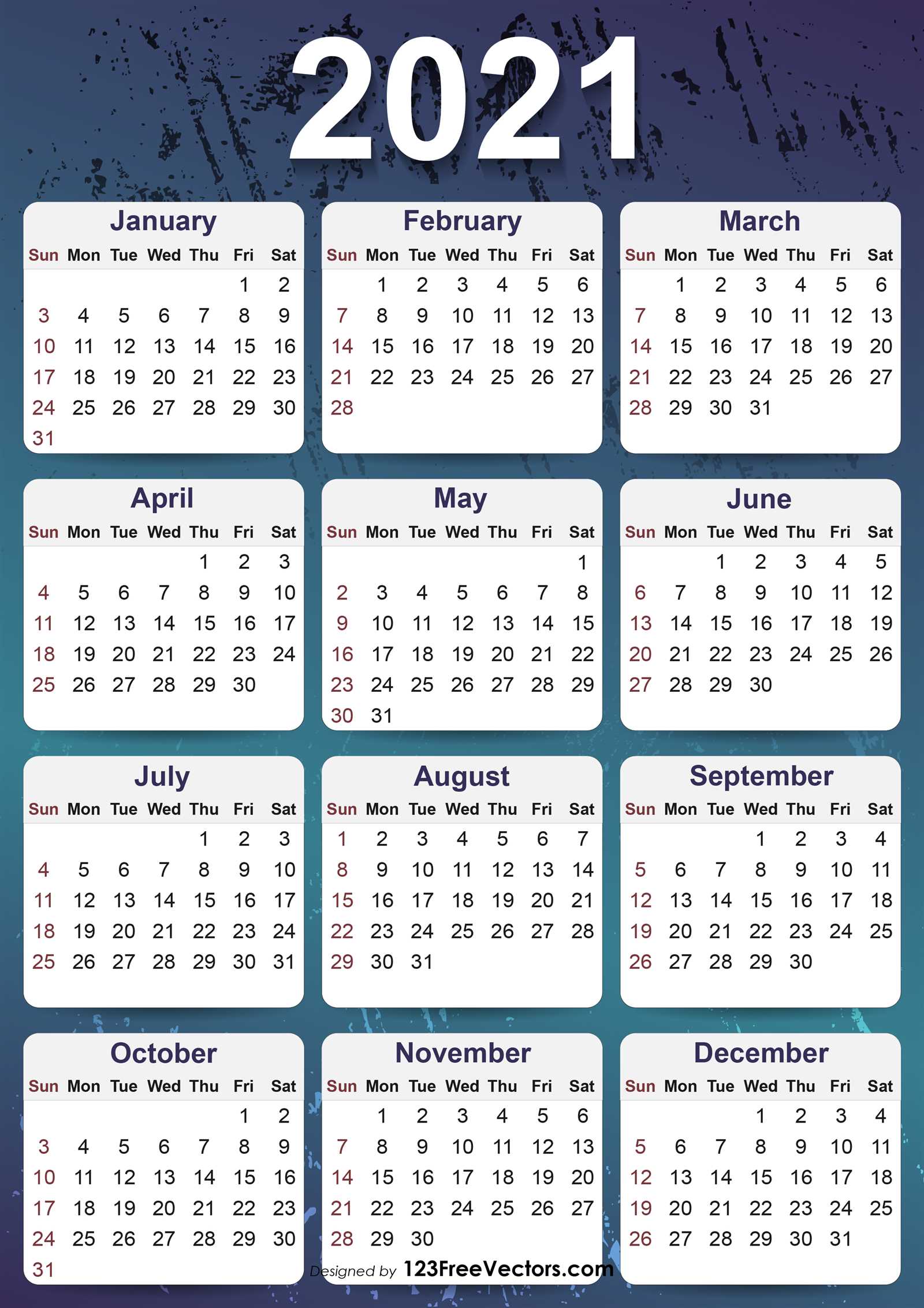 yearly calendar template printable