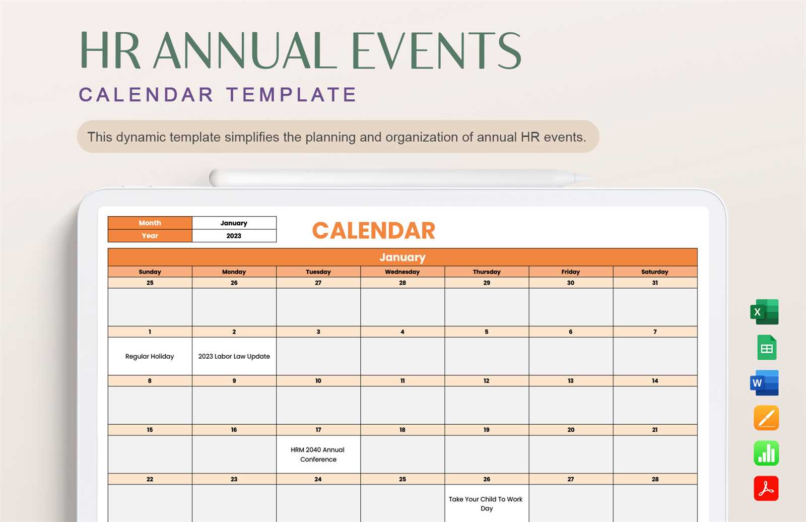 yearly event calendar template