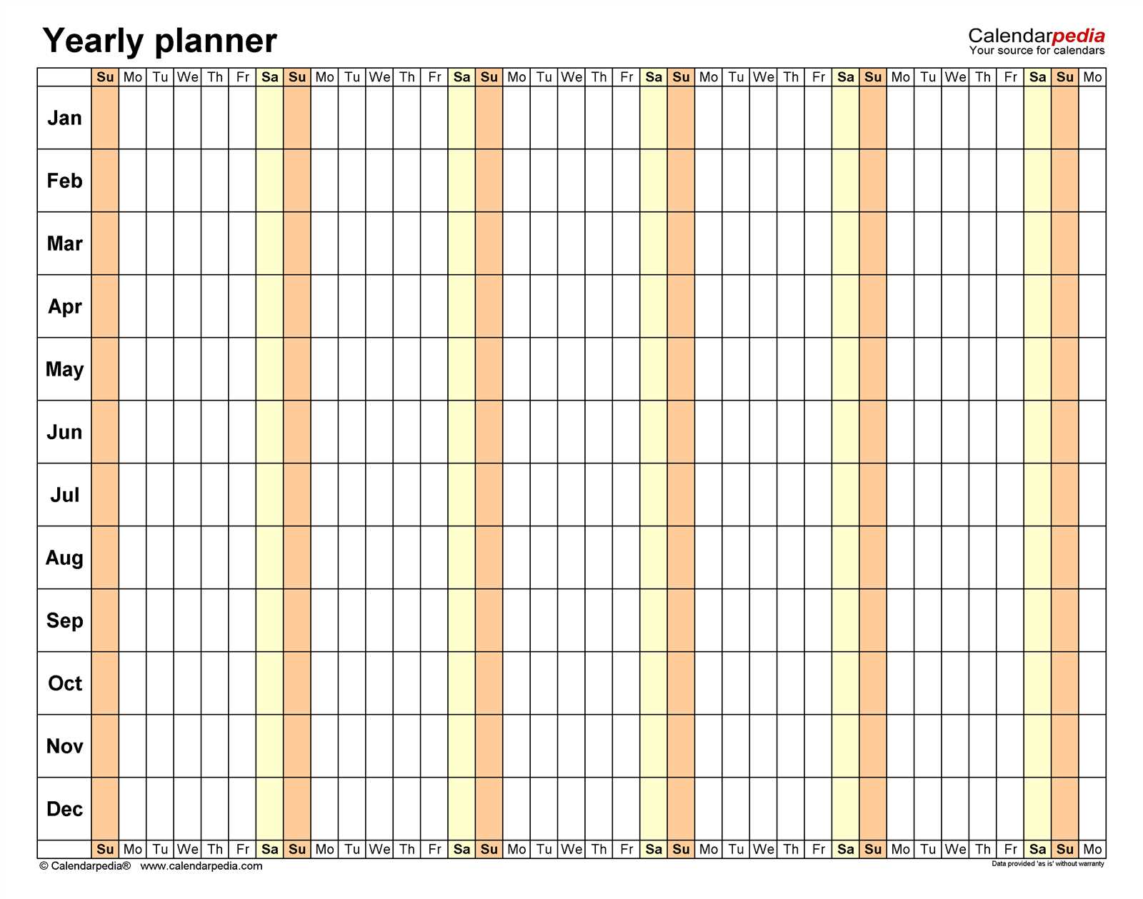 yearly linear calendar template