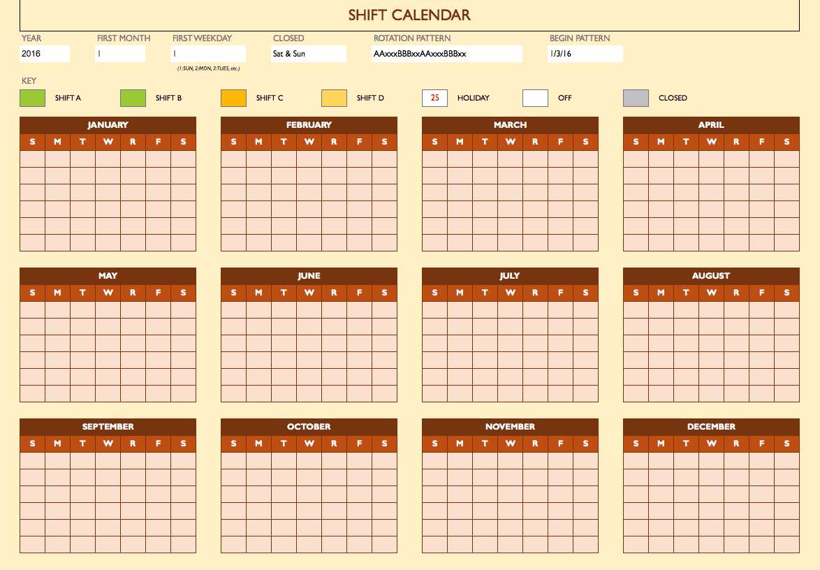 yearly work schedule calendar template