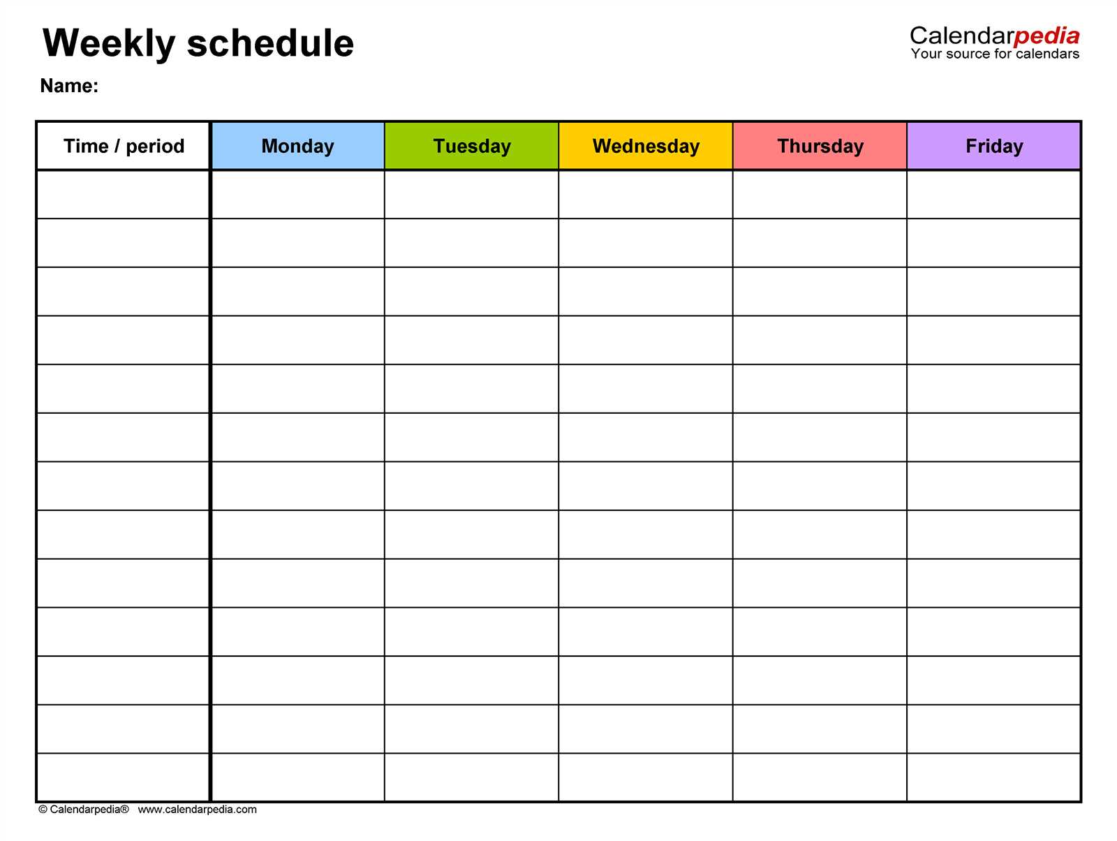 weekly calendar template free printable