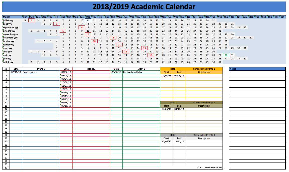 academic calendar template download