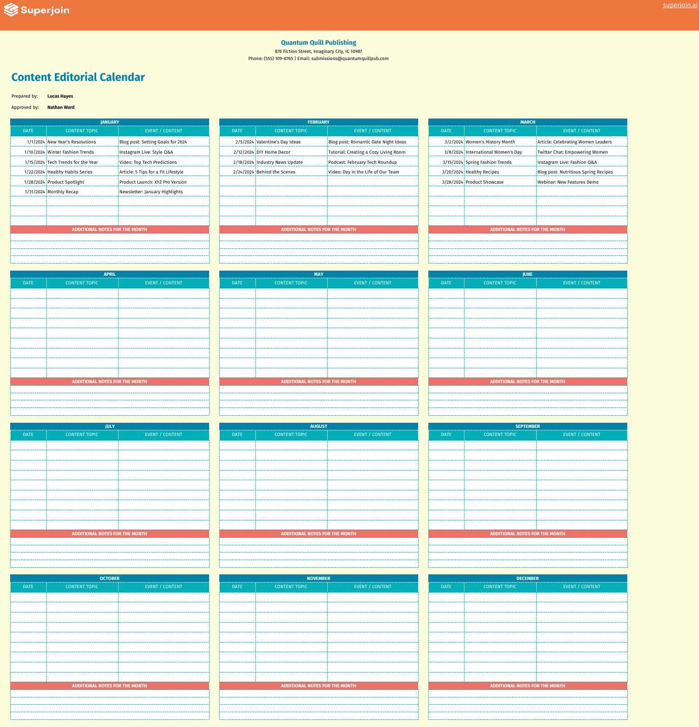 content calender template