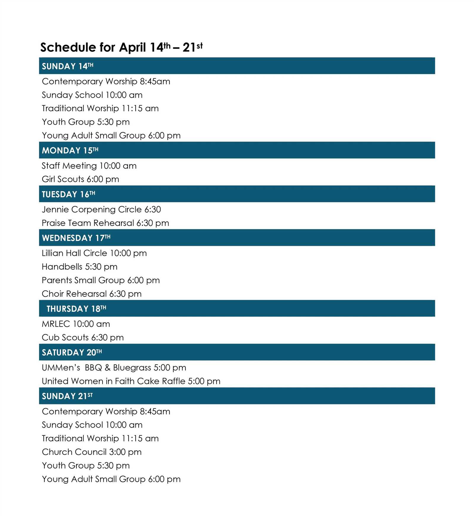 youth group calendar template