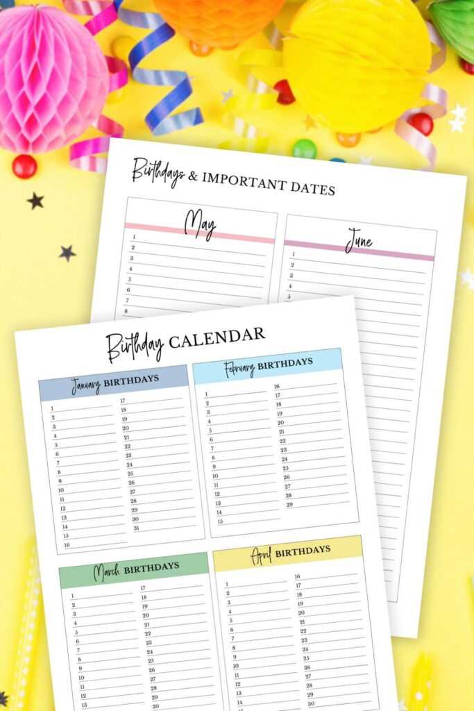 12 month birthday calendar template