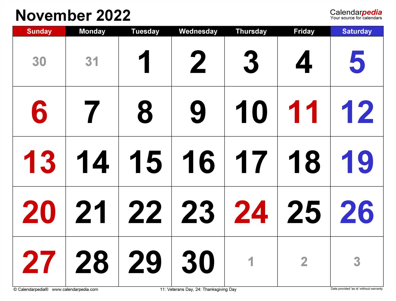 blank calendar template november