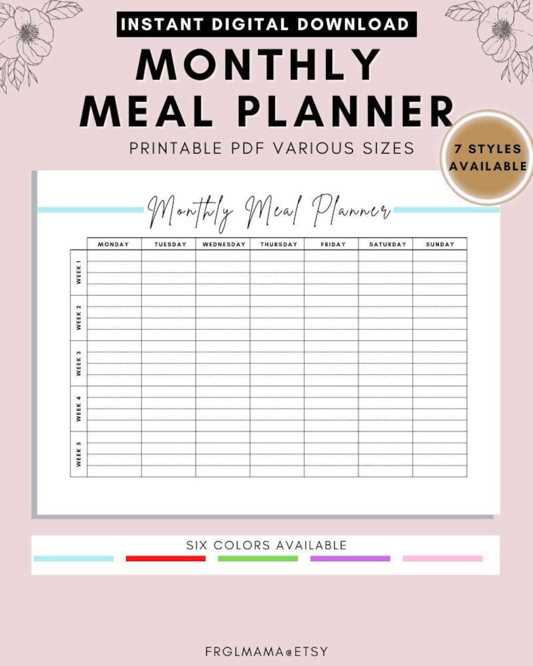 meal calendar template free